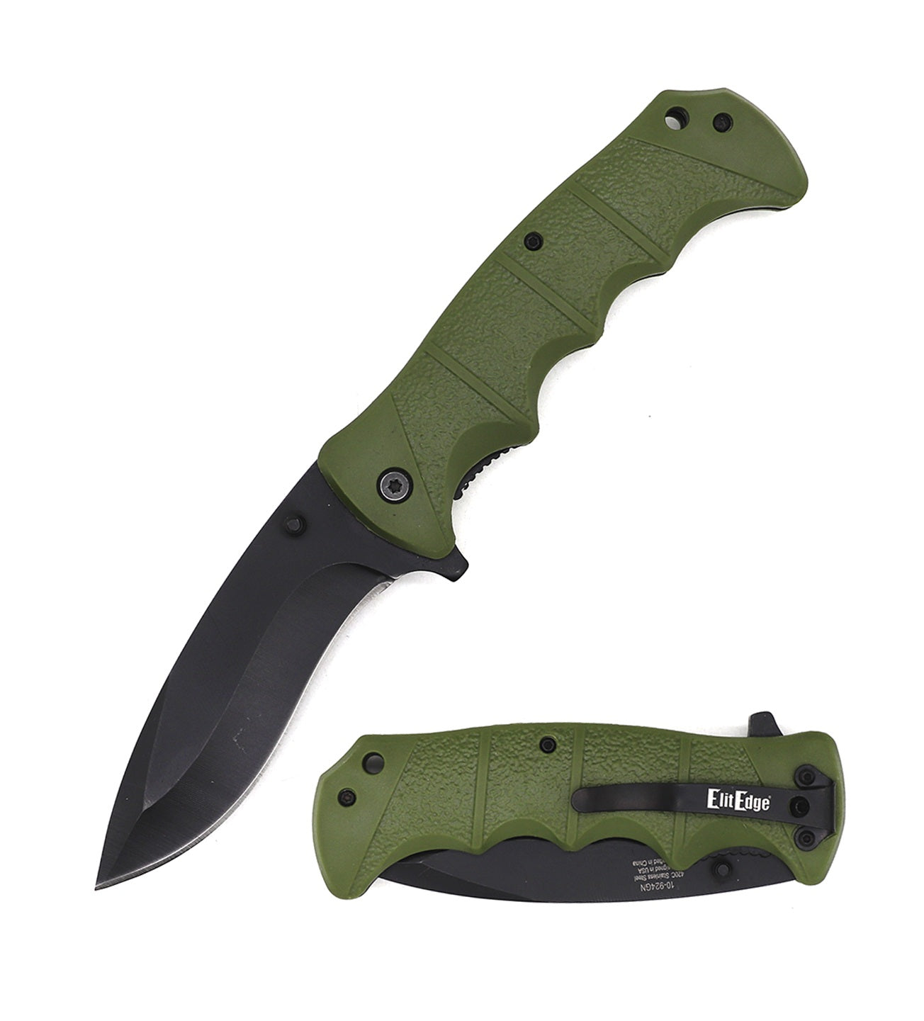 ElitEdge - 9 Inch Military Green Jumbo Spring Assisted Open Blade Folding Pocket Knife