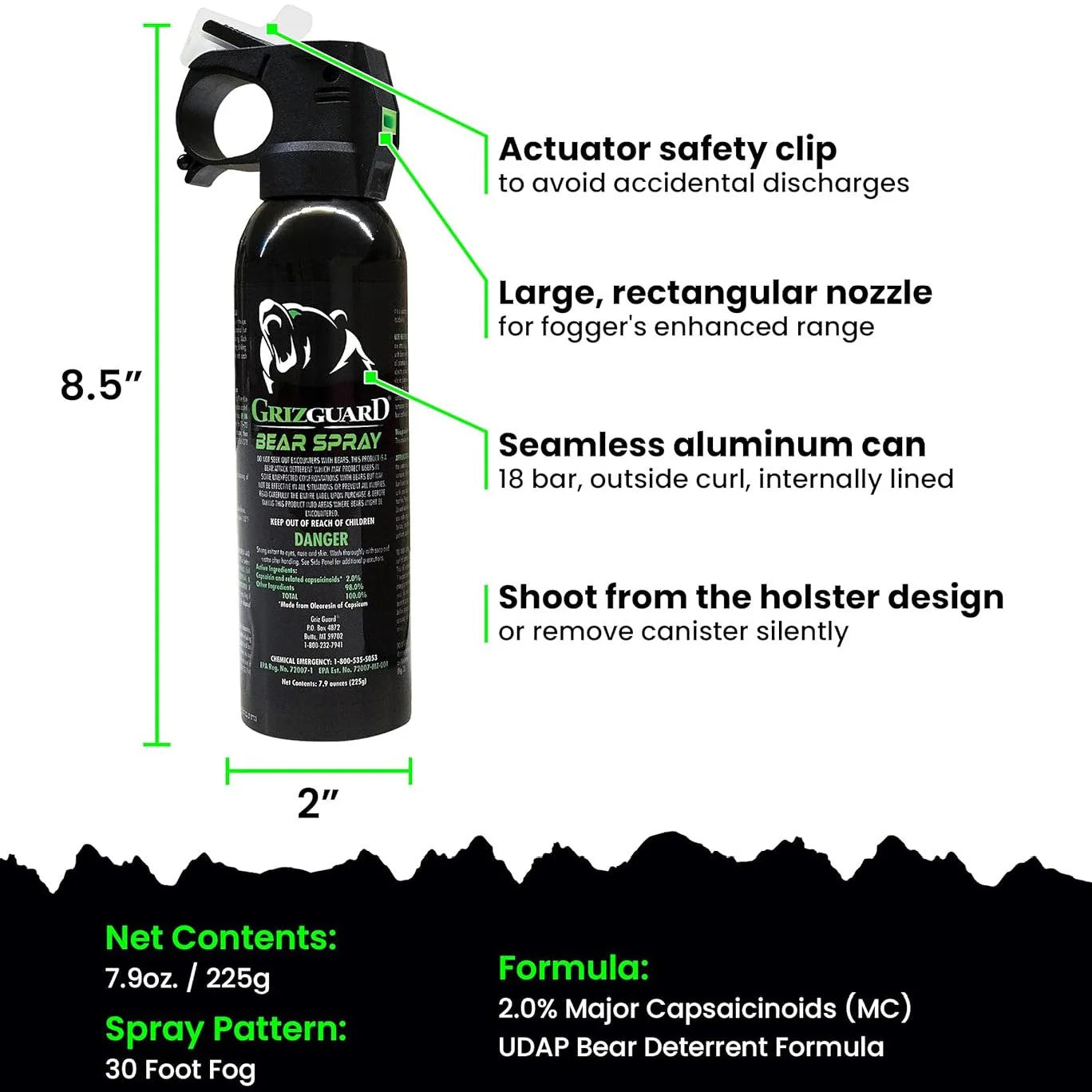 Griz Guard Bear Spray Fogger 7.9 oz w/Holster
