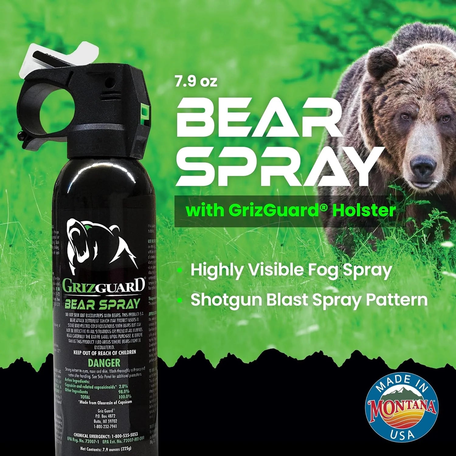 Griz Guard Bear Spray Fogger 7.9 oz w/Holster
