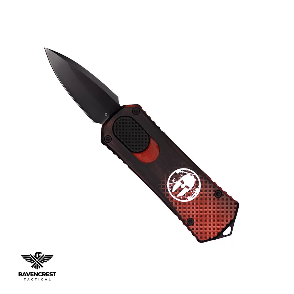 Ravencrest Tactical - Micro Hornet OTF Knife (Spartan Race Edition) – Battle-worn Black & Red