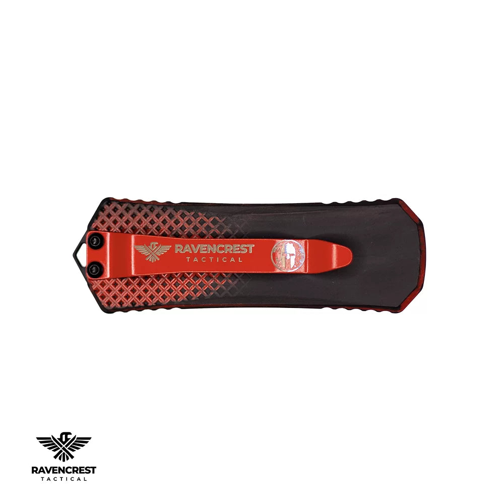 Ravencrest Tactical - Micro Hornet OTF Knife (Spartan Race Edition) – Battle-worn Black & Red