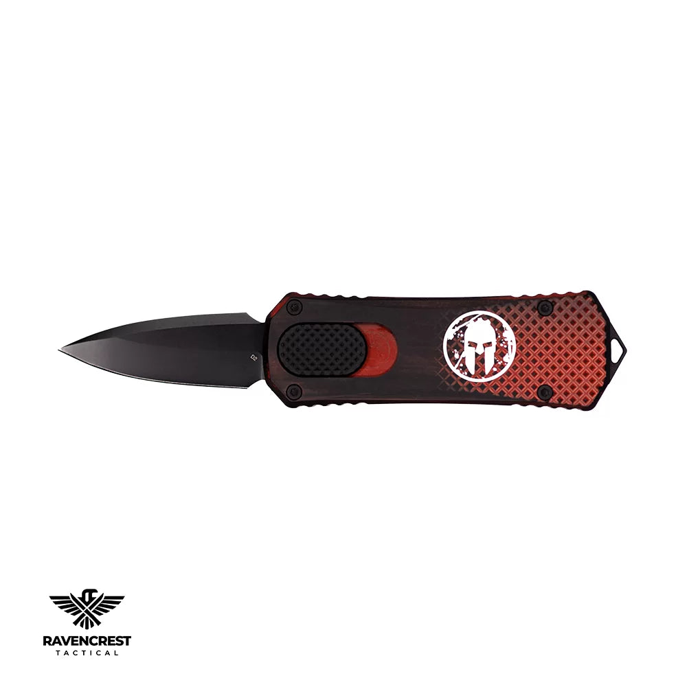 Ravencrest Tactical - Micro Hornet OTF Knife (Spartan Race Edition) – Battle-worn Black & Red